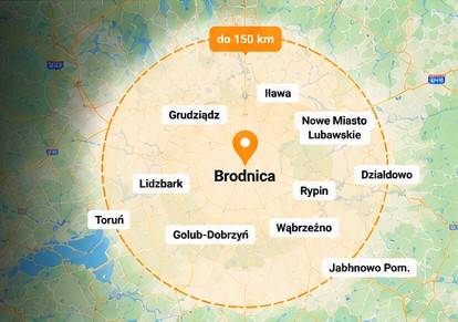 Obszar usług Kostka Pro Brodnica do 150 km